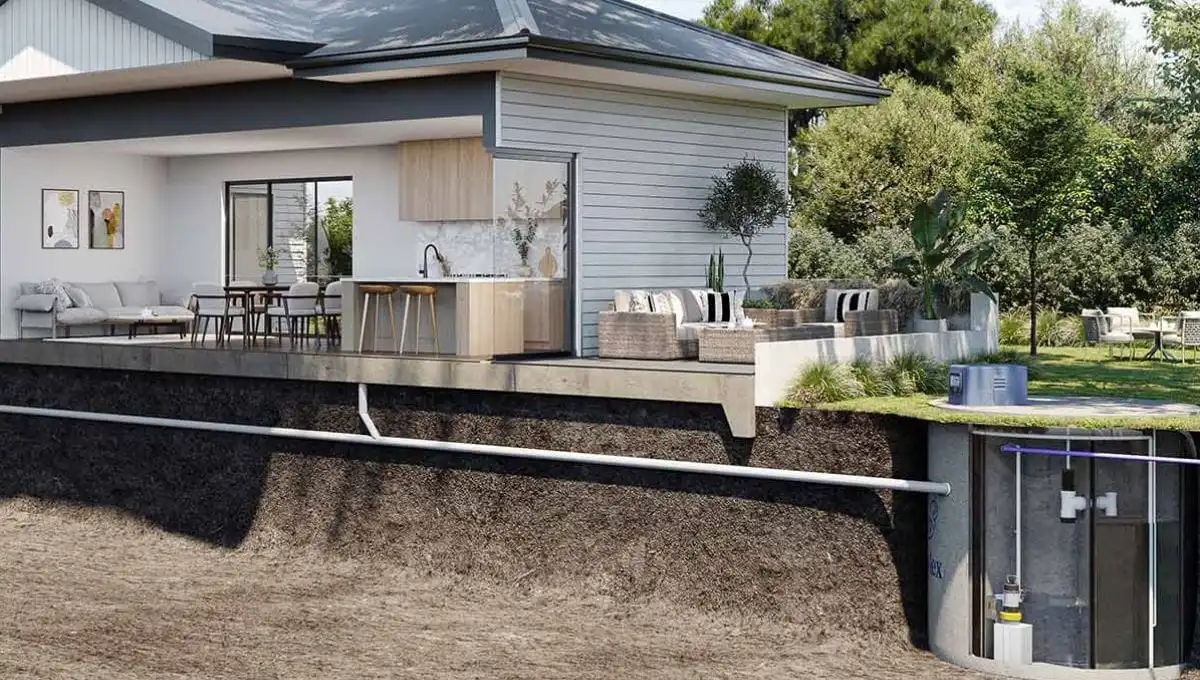 Modern home with an integrated underground wastewater treatment system